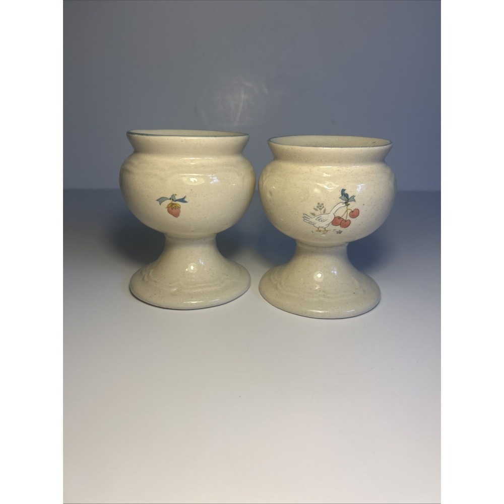 PAIR OF VINTAGE 1980's CERAMIC GEESE CANDLE HOLDERS FARMHOUSE COUNTRY COTTAGE